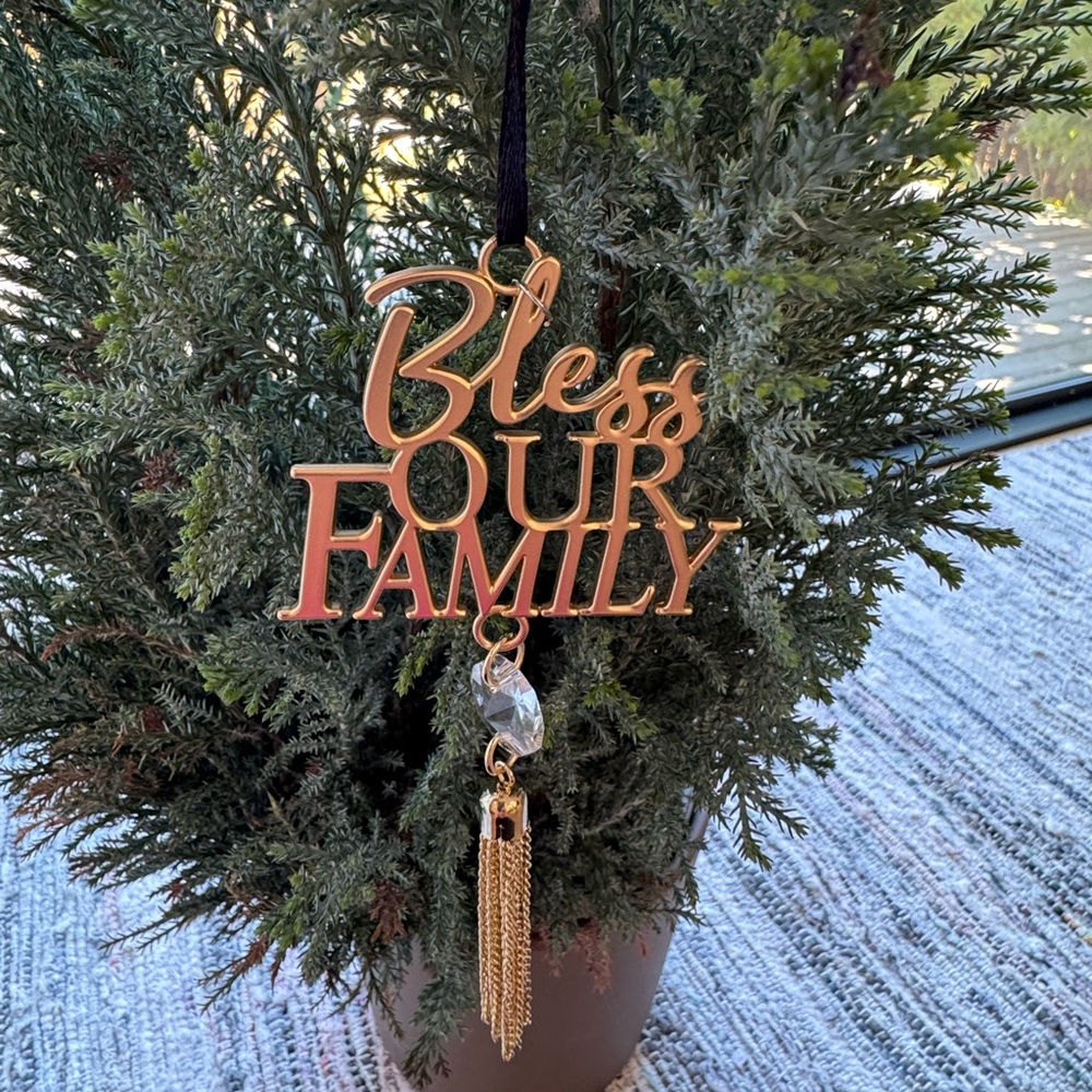 “Bless Our Family” Metal and Crystal Ornament